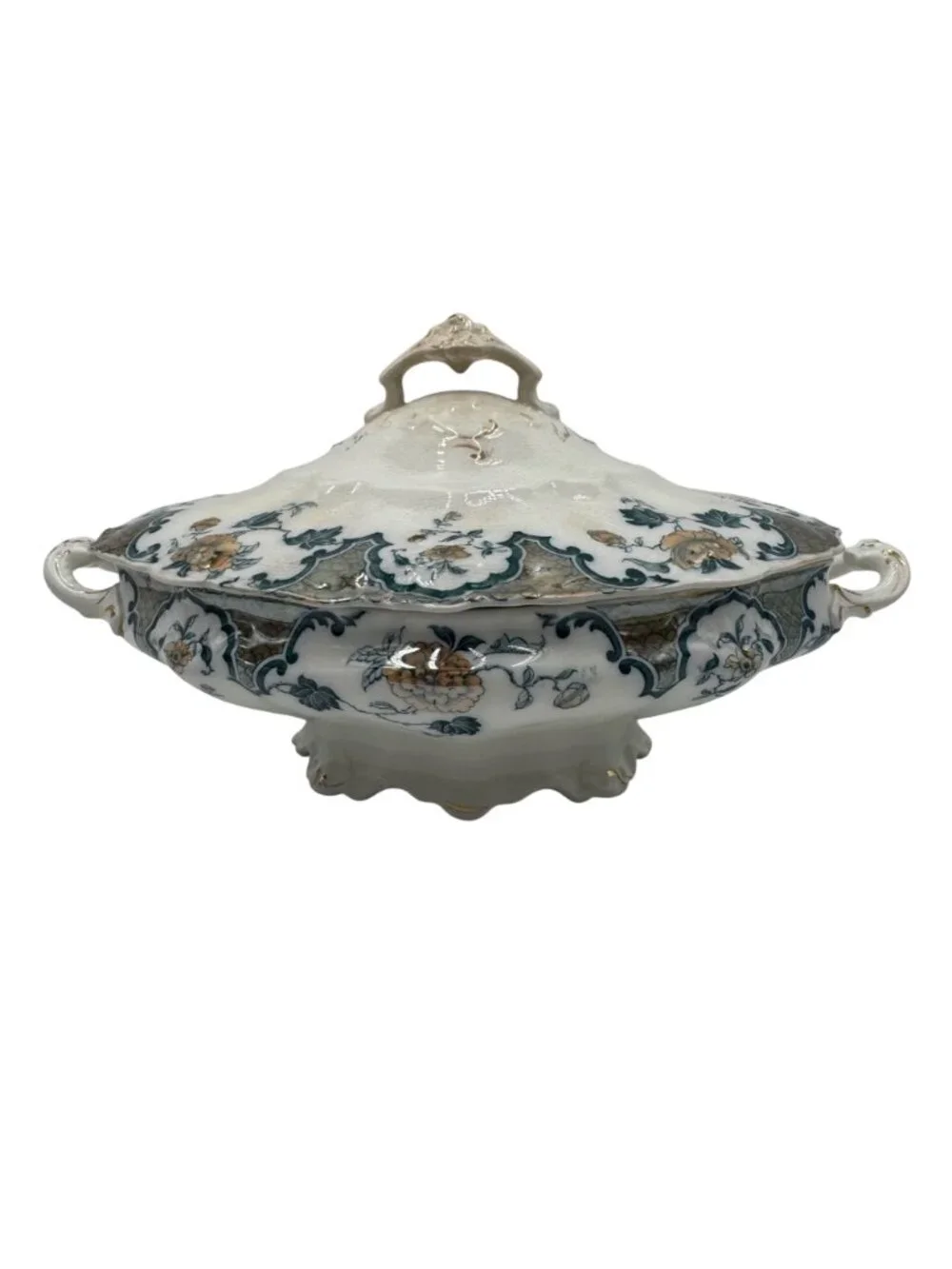Vintage Hanley England Sevres Porcelain Tureen With Lid Gilt Floral Design